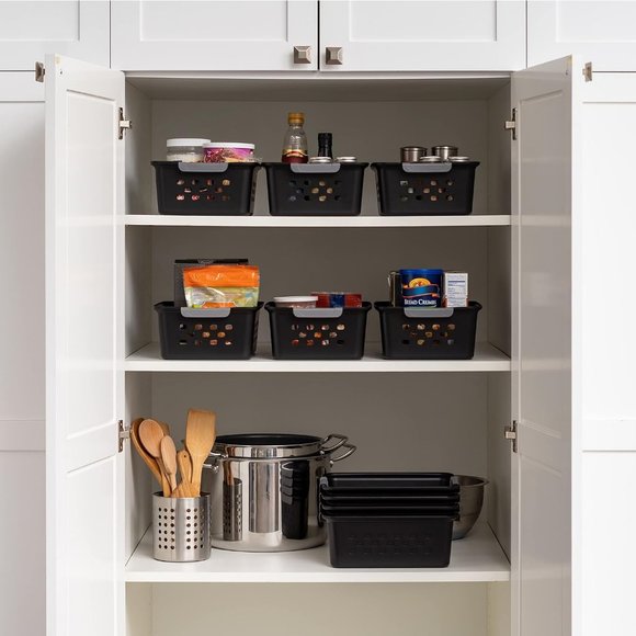 12Pack Black Small Shelf Storage Basket Organizer for Pantries - Picture 4 of 7